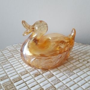 🌙Vintage Iridescent Depression Glass Art Duck